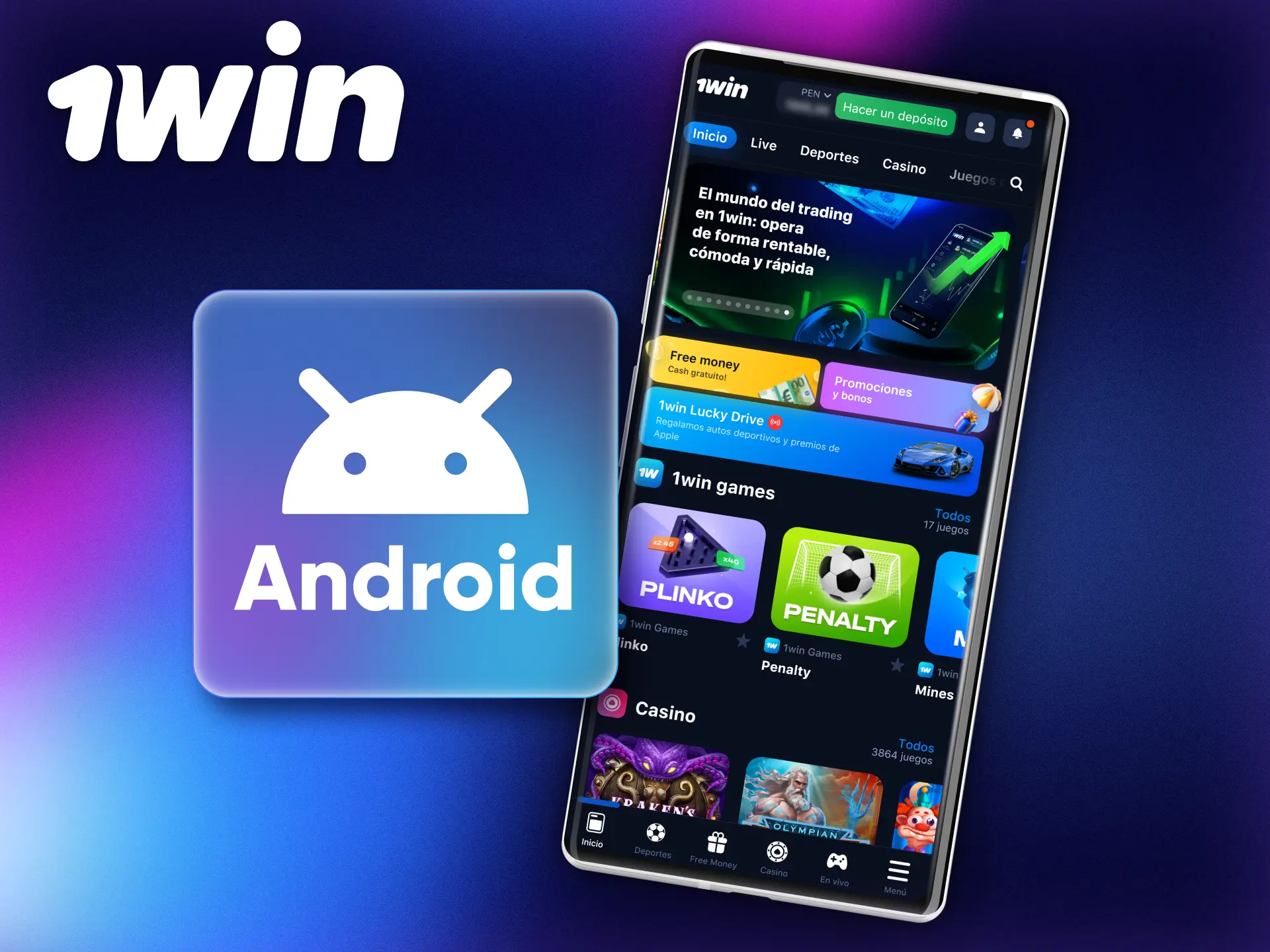 Download 1Win to your Android phone to bet conveniently on the go.