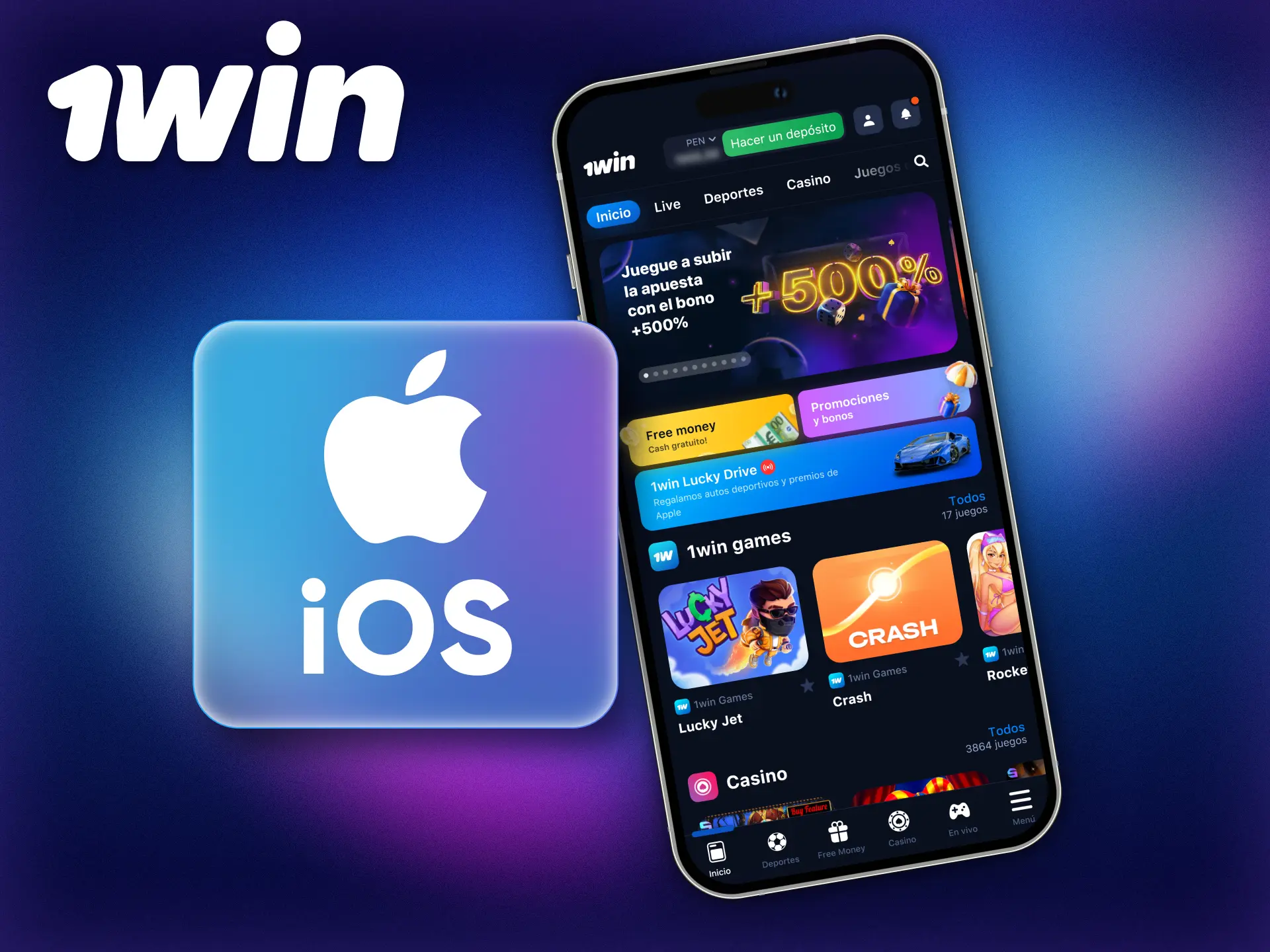 Use 1Win on your iOS device to bet and play.