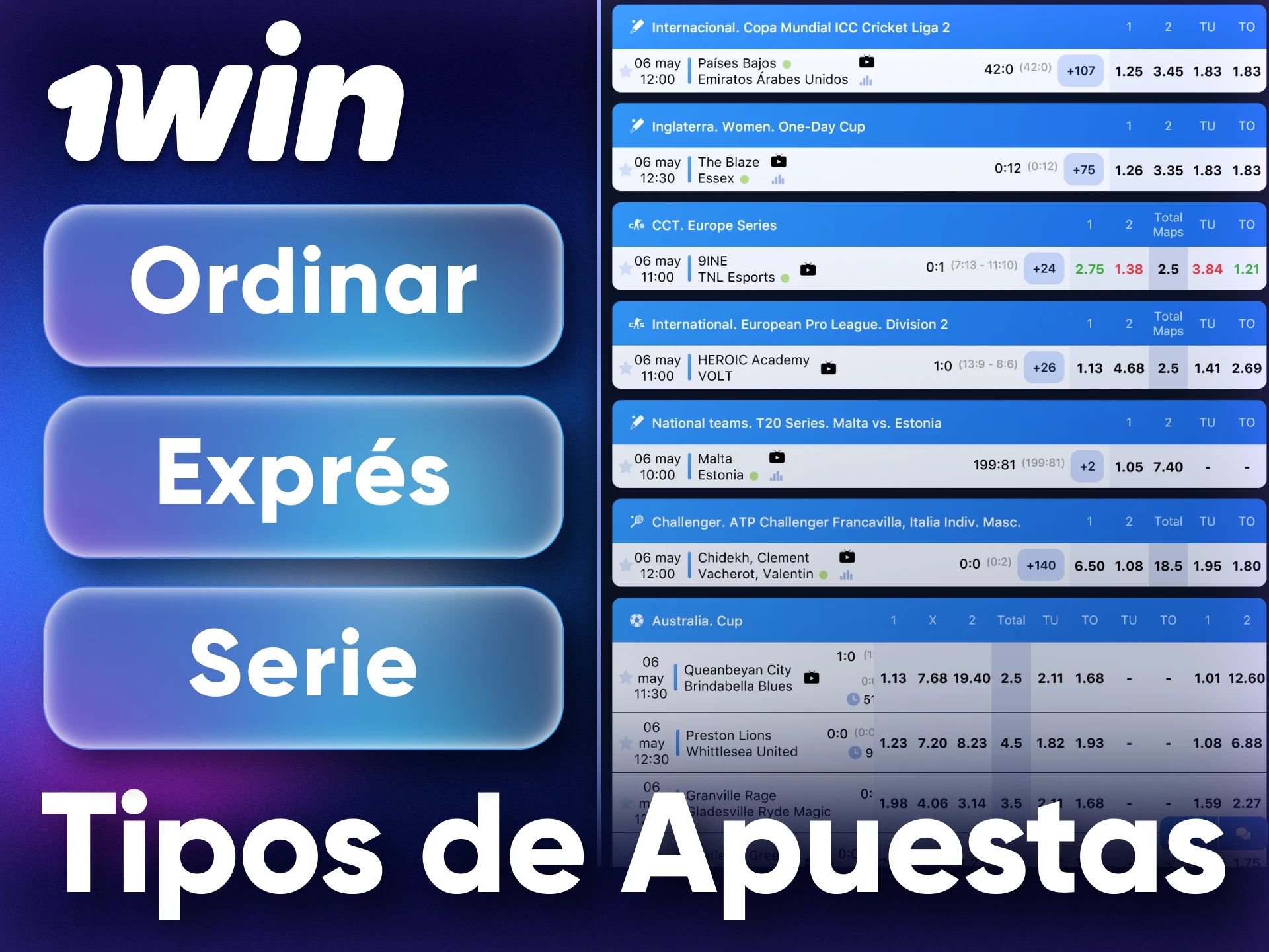 1Win offers several sports betting options to choose from.
