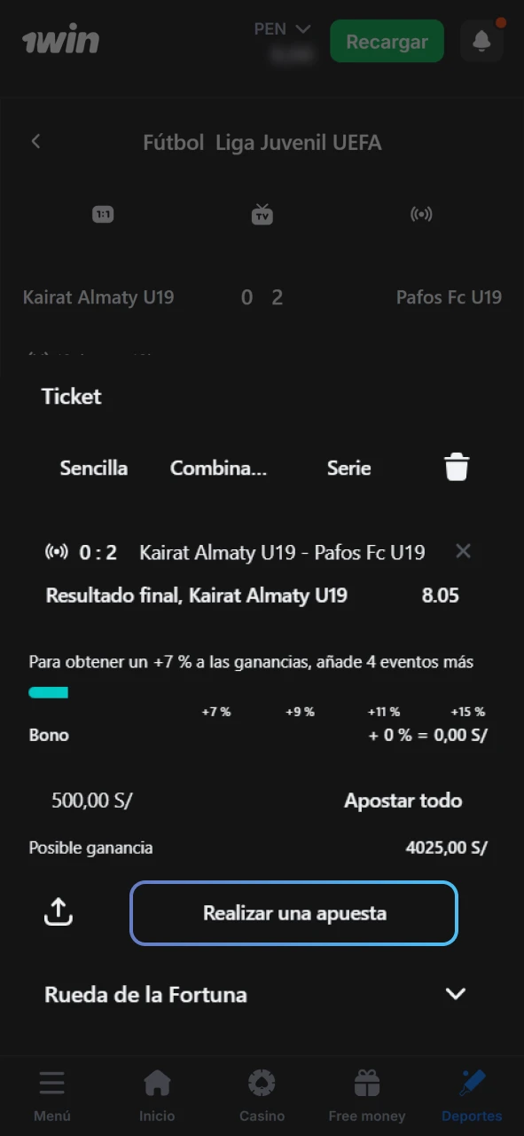 Confirm your bet on a sporting event at 1win.