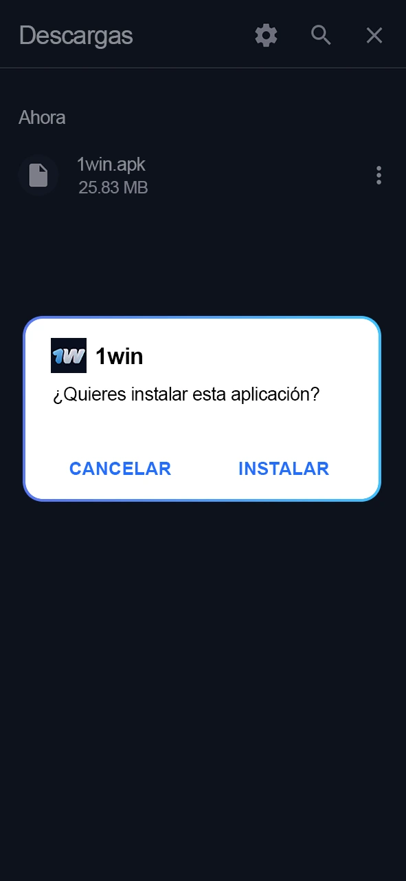Follow the instructions to complete the installation of the 1win application.