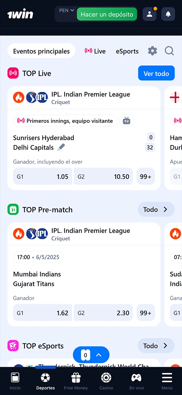 Bet on sports with the 1win app.
