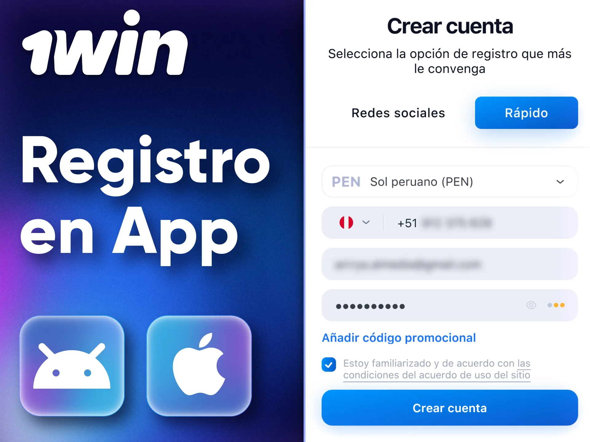 Register with 1Win via the mobile app with ease.
