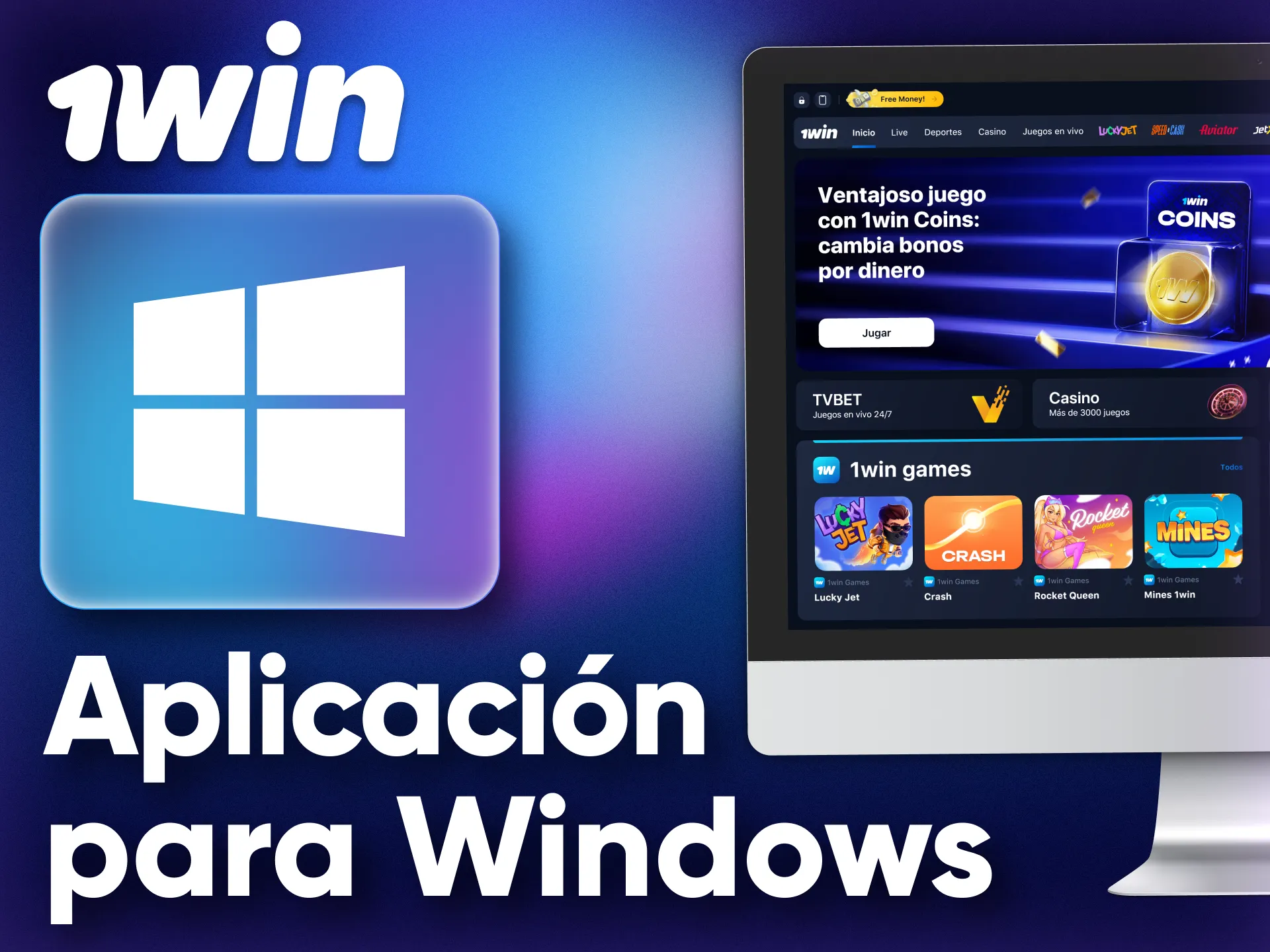 You can install and use the 1Win application on your Windows desktop.